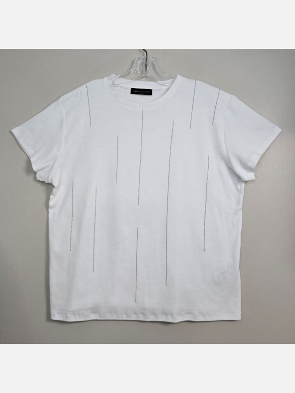 🌿Fabiana Filippi Womens White Cotton T-Shirt W/ Silver Bead Detail, SZ XL ~ NWT